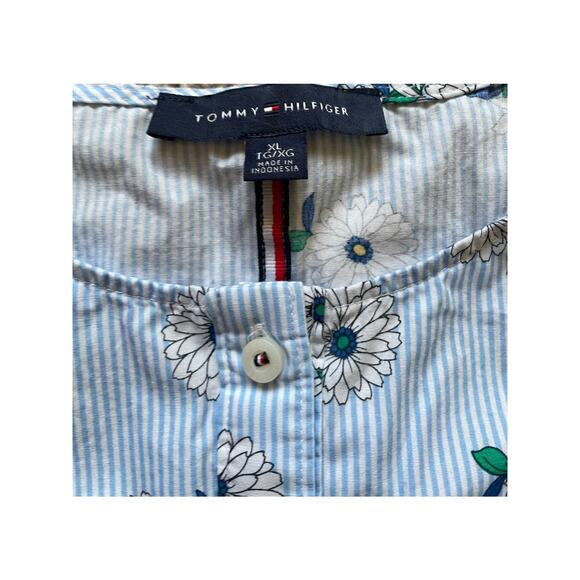 Daisy Floral Light Blue Striped Shirt Size XL Womens Cotton Spring Feminine - Picture 3 of 7